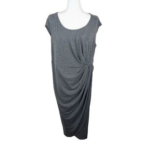 Torrid Dress Women 1X Grey Cap Sleeve Midi Ruched Waist Rayon Stretch Casual